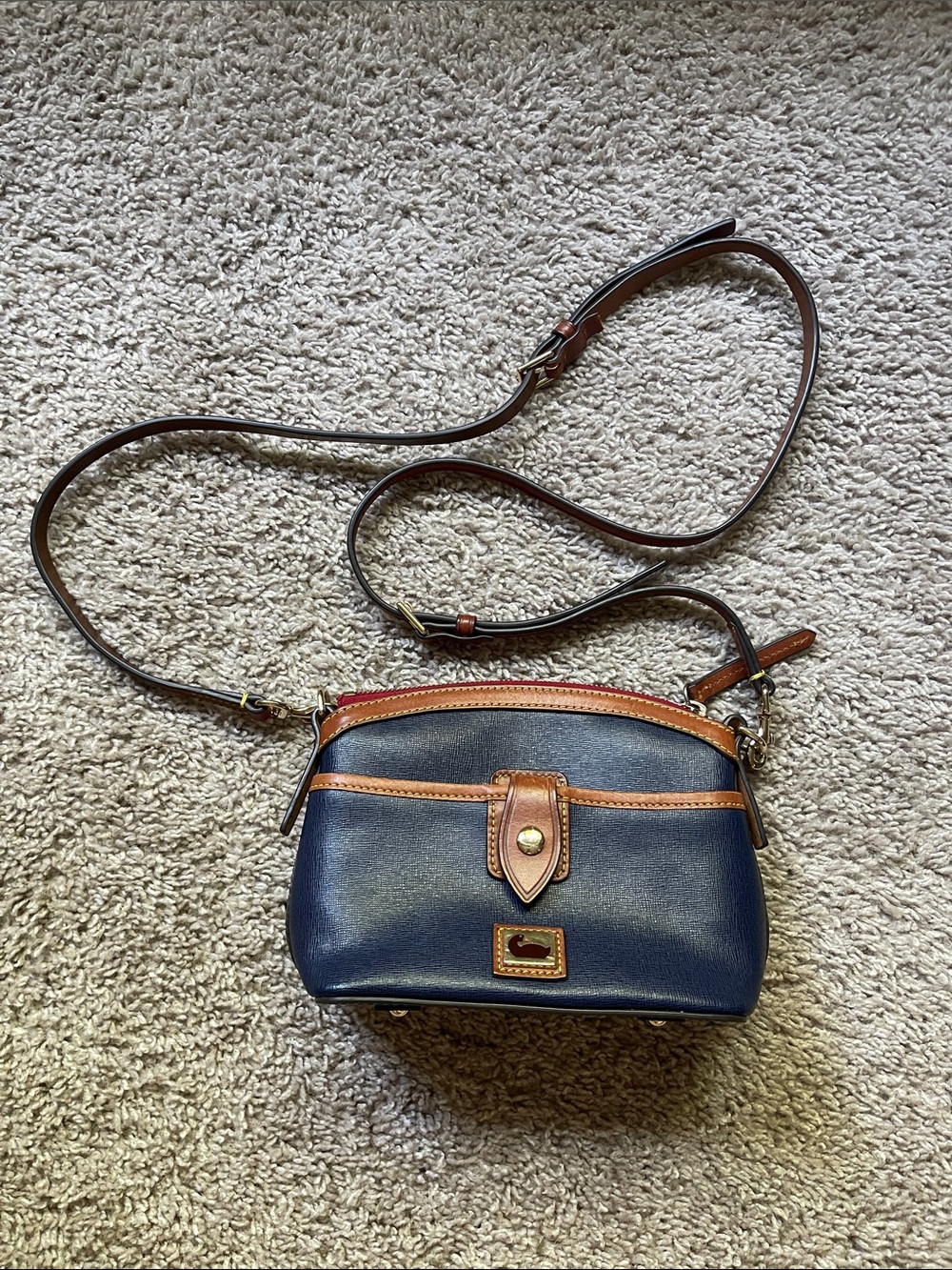 Dooney & Bourke Navy and Brown Leather Crossbody Purse